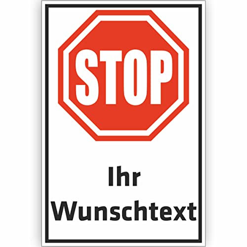 INDIGOS UG - WUNSCHTEXT Schild - 40x30cm - AluDibond STOP - HALT - personalisiert Text - Straßenschild - Namensschild - Hausnummer - Garage, Hotel, Parkplatz, Schule, Carport, Firma individuell