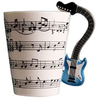 SuperglockT Premium Kaffeetasse Teetasse mit Henkel 400ml groß Kaffeebecher Musik Becher Keramiktasse Keramikbecher für heiße und kalte Getränke,Tee,Milch,Kakao (Blau-Gitarre)