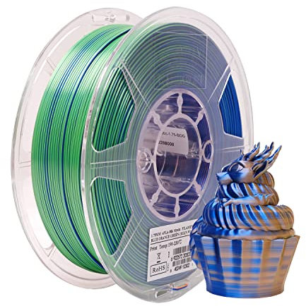 eSUN Seide Dreifarbiges PLA Filament 1.75mm, Glänzende Seide Mystic PLA 3D Drucker Filament, 1KG Spule Co-Extrusion 3D Drucker Filament für 3D Drucker, Seide Blau Orange und Grün