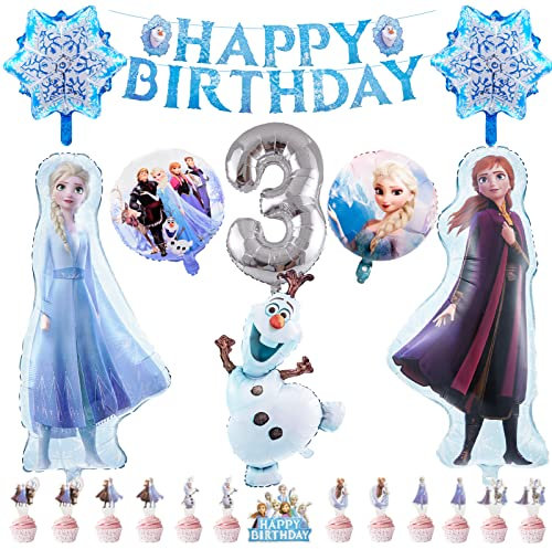 Elsa Geburtstagsparty Deko 3 Jahre, Frozen Geburtstagsdeko, Happy Birthday Frozen Luftballons, Birthday Banner, Tortendeko, Elsa Geburtstag Dekoration für Mädchen