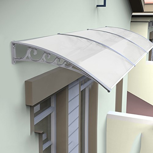 Marquise en Polycarbonate, Auvent Marquise, Marquise Porte d'entrée, Garage et Fenêtre, Auvent de Porte, Protection Extérieure Contre la Pluie et Intempéries, Gris - Blanc (100 * 300cm)