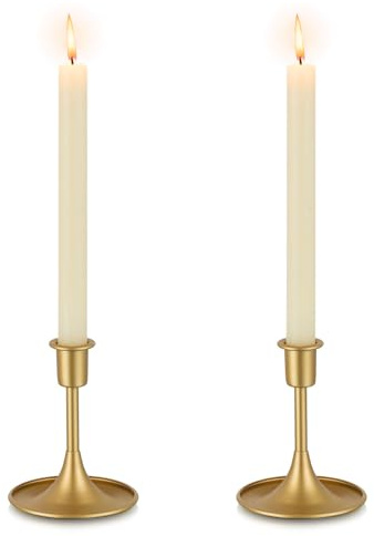 Romadedi Kerzenständer Gold Stabkerzen Adventskranz - 2er Set Goldene Kerzenhalter Stabkerze Metall für Hochzeit Tischdeko Weihnachten Wohnzimmer Vintage Morden Deko