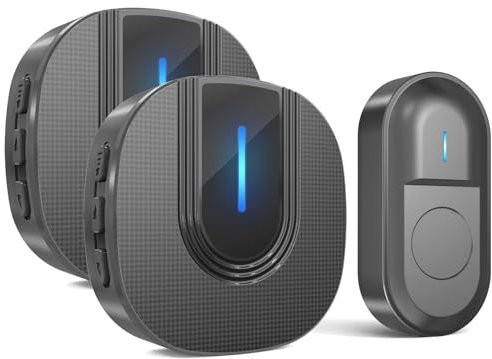 SURFOU Campanello Senza Fili Wireless da Esterno con Batteria, 300M Distanza Impermeabile,55 Suonerie incluso Natale 5 Volumi Selezionabili per gli Anziani, 2 Casa interno Ricevitore e a led