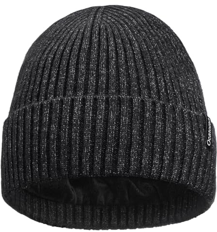 Ocatoma Beanie for Men Women Winter Cuffed Hat with Warm Lining Soft Ski Hat Unisex Cap Gifts for Men Women Dark Gray