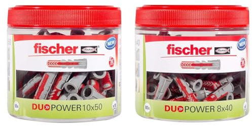 fischer DuoPower 10 x 50, handliche Runddose mit 55 Universaldübeln & DuoPower 8 x 40, handliche Runddose mit 80 Universaldübeln