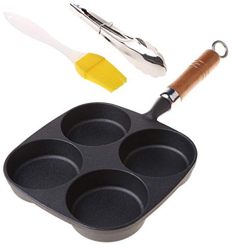 LARUISEE 4 Löcher Pfanne Burger Eier PanCake Maker Bratpfannen Frühstück Kochtopf mit Schaufelbürste