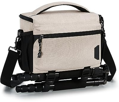 bagsmart SLR DSLR Kameratasche Wasserdicht Fototasche für Spiegelreflexkamera mit Regenhülle,Kleines Kameraetui die für kleine Stative,Beige