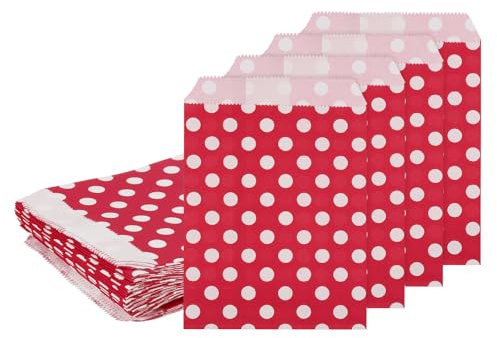 QUARKZMAN 100 Stück Geschenktüten, 7 x 5 Fettdichte Süßigkeitstüten Flache Gefälligkeitstüten Klein Kraftpapier für Kekse Dessert Schokolade Seife Hochzeit Party Gefälligkeit, Roter Punkt