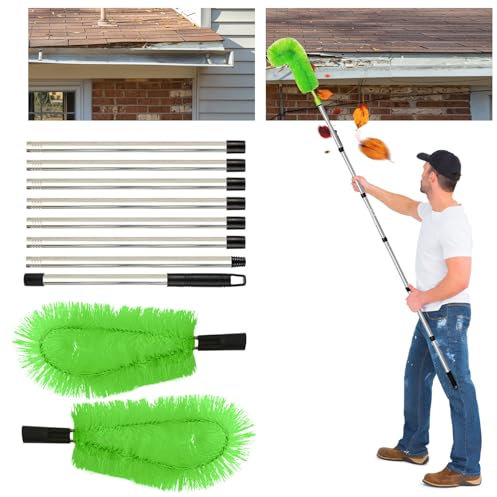 Telescopic Gutter Cleaning Tool Set with 8ft Extension Pole Roof Gutter Cleaner with Detachable Brushes for Leaves and Debris Removal from Ground Ideal for Window Ceilings and Roofing Guard