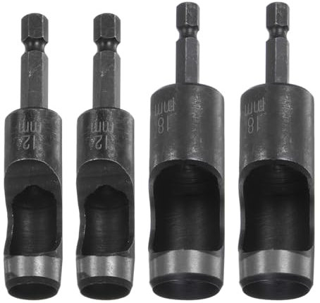 QUARKZMAN 4 Piezas de 12 mm, 18 mm, Punzón de Agujero Hueco de Cuero con Vástago Hexagonal de 1/4 para Taladros, Herramienta de Corte de Punzón de Agujero