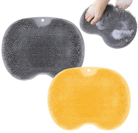 2 Pezzi Spazzola per Massaggio da Bagno in Silicone, Scrubber Piedi e Schiena, Tappetino Massaggiante Pulizia per Esfoliare, Circolazione Sanguigna