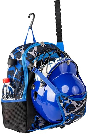 ADUSASA Youth Baseball Bat Bag Backpack, T-Ball & Softball Equipment Gear for Youth with Fence Hook, Lightweight Baseball Bat Backpack, Large Main Compartment for Helmet (Blue)