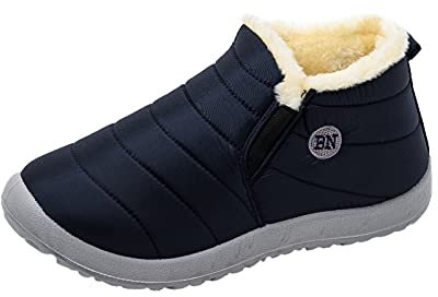 Winter Stiefeletten Damen Gefüttert Wasserdicht, Winterstiefel Schneestiefel Warm Rutschfest Wanderstiefel Snow Boots Plus Samt Flach Ankle Boots Thermostiefel Kurze Stiefel Gr.39-47