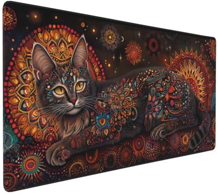 Gaming Mauspad XXL Abstrakt Mousepad 1000x500x4mm Katze Verlängertes Mauspad Schreibtischauflage,Genähte Kanten Mauspad,Verbessert Präzision Geschwindigkeit Wasserdicht Geeignet für Büro und Spiele