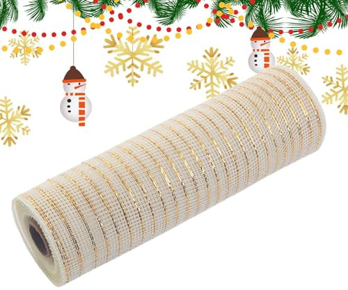 Ruban Large Pour Sapin De Noël,Ruban En Maille Pour Sapin De Noël, Rouleaux pour la fabrication de couronnes, Ruban de couronnes de maille de 10 pouces x 30 pieds pour les décorations saisonnières