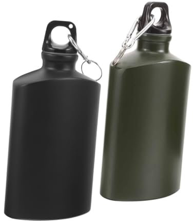 EXHUMKY 2pezzi Borraccia Portatile Lega Di Alluminio Design Piatto e Leggero e Resistente Per Escursioni e Attività Outdoor Confezione