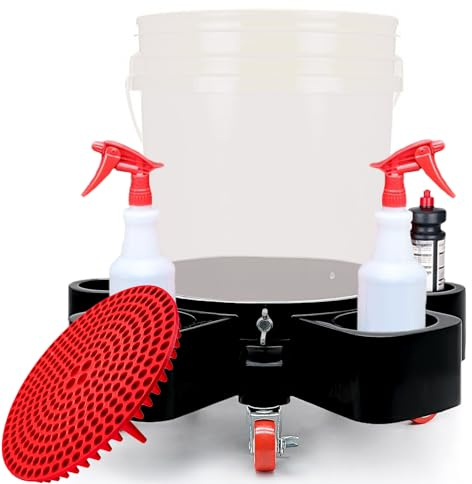 HYEIOL Heavy Duty Car Wash Bucket Dolly Kit - Smooth Rolling Detailing Bucket Dolly with Sand Filter - Car Cleaning Supplies Organizer for Easy Mobility