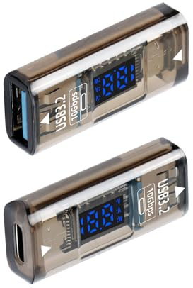 YANBORONSN Adaptador USB A Hembra a USB C Hembra, Carga rápida de 36 W, transmisión de Datos de 10 Gbps, Potencia, Voltaje, Pantalla LED Actual, (2 Pack)