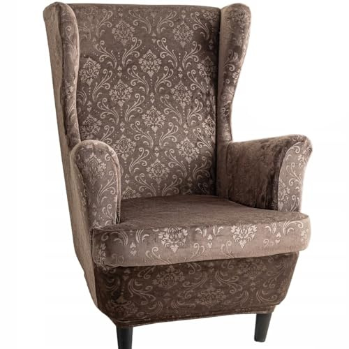 Domidekor Ohrensessel Überzug – Sesselschoner Braun – Sesselbezug Stretch - Strandmon Sessel Bezug – Sesselhusse Elastisch Velour Schmutzabweisend - Oeko-Tex 101