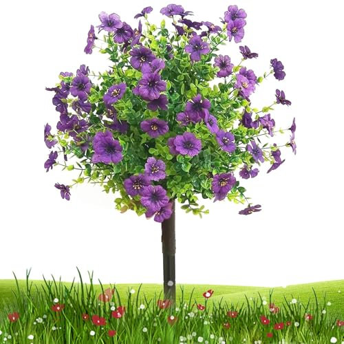 Générique Arbustes Artificiels pour Extérieur - Topiaires D'extérieur,Réalistes Résistantes Aux UV avec Fleurs Violettes Et Tuteur pour Décoration Extérieure