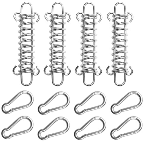 JINJUMEI 4 Stück Spannfeder Sonnensegel mit 8 Karabinern, Sonnensegel Befestigung, Edelstahl Spannfeder Sprungfedern für Campingzelt Markise und Outdoor