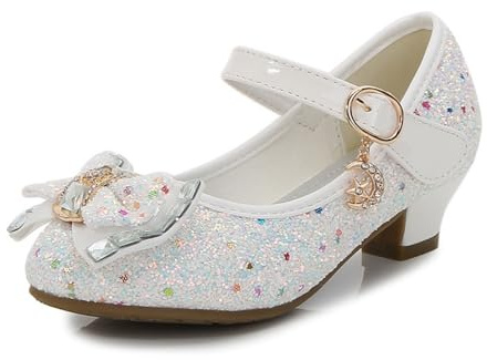 Hixingo Chaussures de Princesse pour Fille avec Talon, 26-34 Chaussures de Princesse Mary Janes pour Petite Fille Enfant pour Fêtes et Anniversaires Mariage Cosplay (117 Blanc,29)