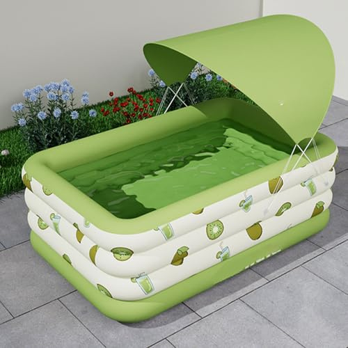 Piscina Gonfiabile Rettangolare Bambini 180*140*65cm,Piscina gonfiabile portatile a 4 anelli con parasole,materiale spesso in PVC,Piscinette Giocattoli Estivi,Piscina da Giardino Esterno Interno