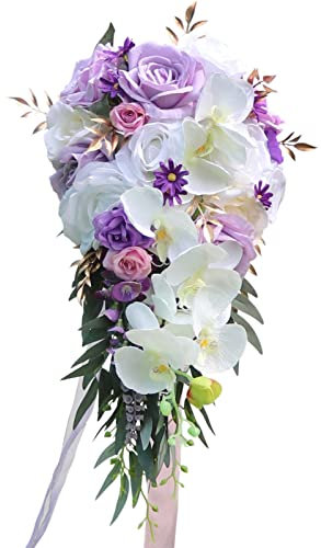 pumpumlia Hochzeitssträuße für Braut, kaskadierender Hochzeitsstrauß aus Blumen, Tropfenform, Brautstrauß, künstliche Blumen, Hochzeitsstrauß, Brautsträuße, Brautsträuße, 56 cm