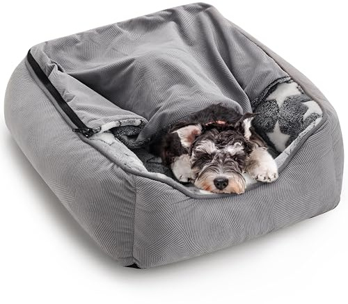 Heymamba Hunde- und Katzenbett klein, Höhlenhundebett Mit Abnehmbarer Decke, Flauschiges und Warmes Hundesofa Mit Hohen Seiten, Waschbar, Geeignet für Alle Kleinen Hunde und Katzen, 53x50x17cm