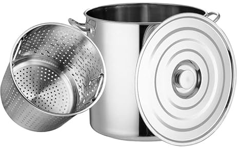 Large Stainless Steel Stockpot with Lid Multi Purpose 45x45cm Cooking Pot for Rice Oatmeal Lobster Shrimp Boiling & Water Bath Canning Kitchen Utensils