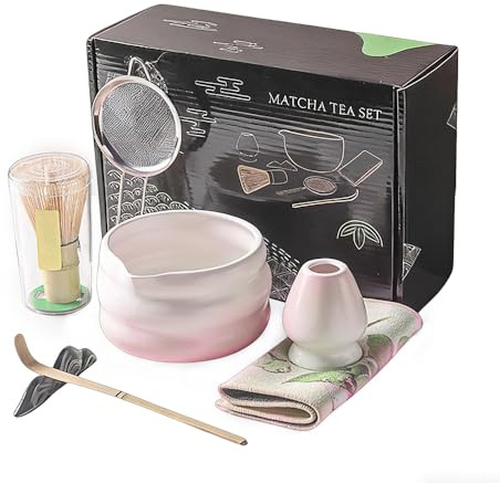 XUXLEKK Matcha Set, Té Matcha Kit de 7 Piezas, con Cuchara de Bambú y Soporte de Cerámica, Ideal para el Hogar, la Oficina y Como Regalo