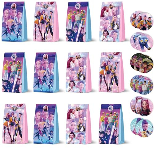 12 Stück Huntrs Geschenktüte Klein,Demon Geburtstagstüten,Demon Motivbeute,Huntrs Mitgebsel Papiertüten mit 12 Aufkleber,Party süßigkeiten tüten,Süßigkeiten Papiertüten,für Geburtstag,Party