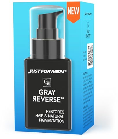 Just for Men Gray Reverse Daily Hair Serum, Gradually Reduces Gray Hair, Easy Dye-Free Serum, Travel Friendly, 1.7oz