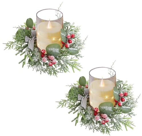 2 Stück Weihnachtskerzen Ringe, Weihnachten Kerzen Ringe Künstlicher Roten Beeren Kränze Kerzenständer Weihnachtskerzenringe Kerzenhalter, Adventskranz Kerzenständer für Weihnachten Tisch Deko (B)