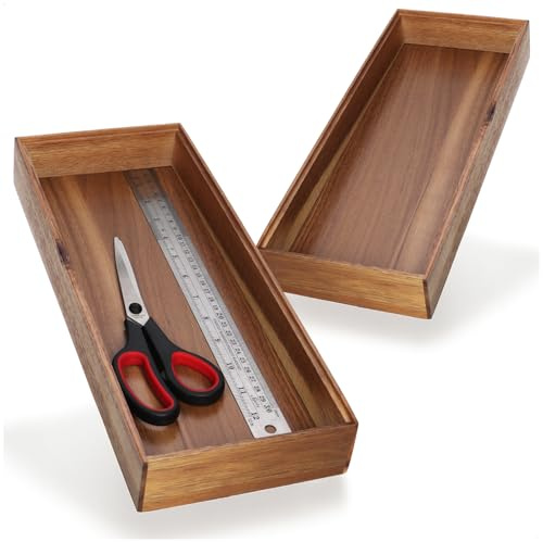 com-four® 2X Schubladen-Organizer aus Akazienholz 37,5 x 15 x 5 cm | stapelbare Aufbewahrungsbox - Holz-Ablageschale für Küche - Bad & Büro - Besteckeinsatz & Ordnungssystem
