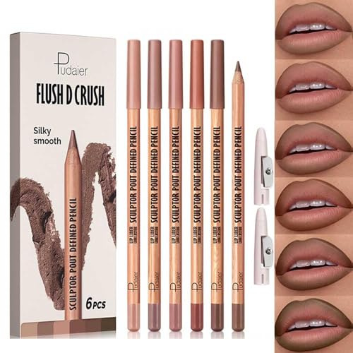 6 PCS Lip Liner Pencil Set - Matte Nude Lip Contour Lipliner, Waterproof Long Lasting Lipstick Lip Liner Set, Smudge-Proof Lip Liner Pen (# New 02)