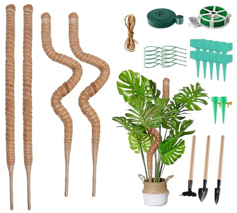 H Hawsam 4pcs 60cm Monstera Rankhilfe für Pflanzen Biegbar Kokosstab Moosstab für Monstera Kokosfaser Rankhilfe mit Zubehör Etikett,Verschiedene Kabelbinder, Pflanzenstütze für Garten Kletterpflanzen