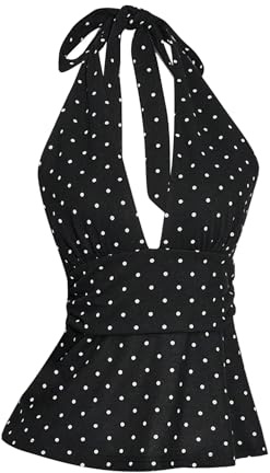 GORGLITTER Women's Polka Dots Halter Neck Top Going Out Vest Black
