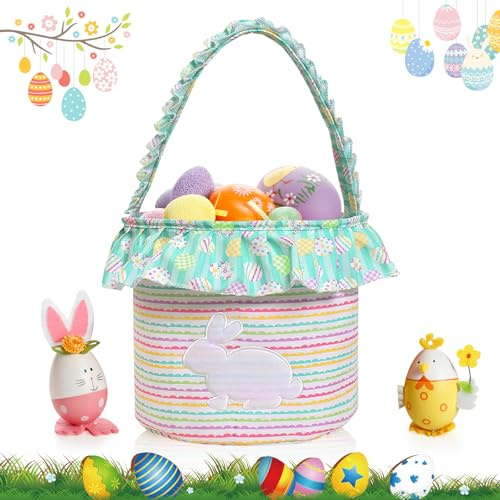 Cestini Pasquali con Manico, Decorazioni Pasquali per Pacchetti, Sacchetti per Caramelle, Regalo di Pasquale, Addobbi Pasquali Casa Caccia Uova, Cesto Pasquale Caccia Uova Regalo di Pasqua (verde)