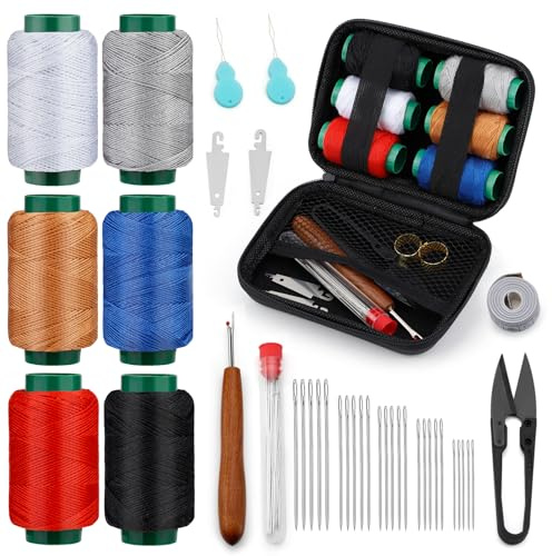 SUVSOON 40 Pcs Sewing Kit, Stainless Steel Sewing Needles Set | Needle and Thread kit with 6-Color Sewing Thread, Thimbles, Storage Bag, Seam Rippers for Repair Clothing, DIY Crafts