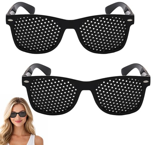 BaZuyunMd Rasterbrille Pinhole Glasses, 2 Stück, Lochbrille für Augentraining und Entspannung, Schwarz, mit klappbaren Bügeln