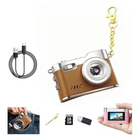 Mini Keychain Camera 1080P, Retro Digital Camera with 0.96'' Display & LED Flash, Portable Pocket Camera, Small Vintage Key Chain Camera for Travel Party, for Kids Friends (Brown-16G)