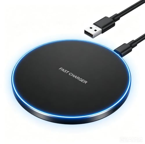 15W Fast Wireless Charger, USB C Wireless Charging Pad with LED Light, Slim Qi Charging Mat for iPhone 16/15/14/13/12 Series, Samsung Galaxy S24/S23/S22, AirPods, Black