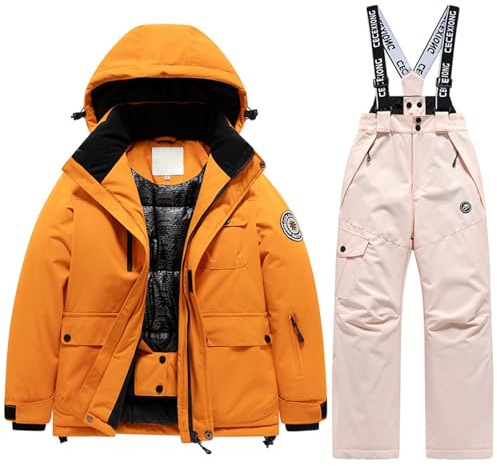 Generisch Combinaison de ski d'hiver thermique - Veste de snowboard - Pantalon - Pour garçons et filles - Vêtements d'extérieur chauds - Combinaison de neige 2 pièces - Tenue de sport, Rose, 10