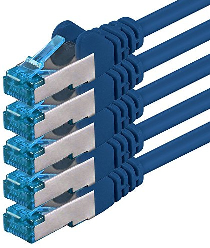 1aTTack.de 10m - CAT6a - network cable blue - 5 pieces CAT 6 A patch cable 10000 Mbit s SFTP PIMF 500 MHz compatible with CAT5 CAT6 CAT7 DSL Internet Switch Router