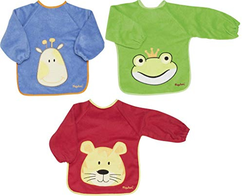 3 Stk. Playshoes Lätzchen mit Ärmel in blau, rot und grün