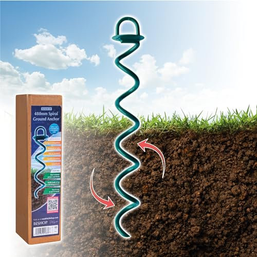 Bishop Security Ground Anchors Universal Screw for Trampolines, Tarpaulins & Swings (480mm, Pack of 1)