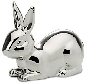 Osterdeko Hase liegend groß, Porzellan, versilbert anlaufgeschützt silber glänzend
