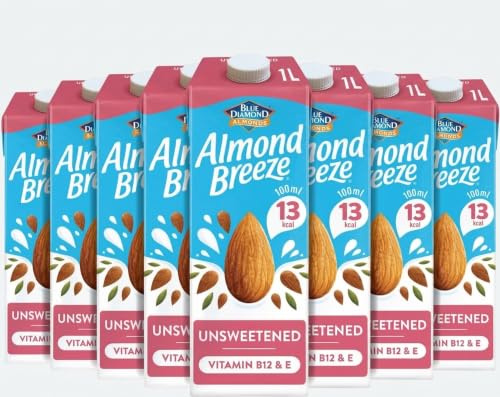 Blue Diamond Almond Breeze Unsweetened Almond Milk, 8 x 1L