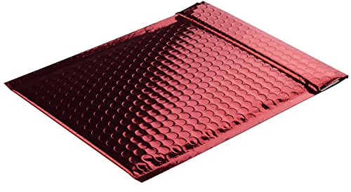 Farbige Luftpolstertaschen, 200 x 250 mm, ohne Fenster, 10 Stück, Rot | Haftklebung mit Abziehstreifen, Gerade Klappe, 180 my Metallic Bubble Bags - Glossy, Blanke Briefhüllen